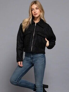 Love For Humanity Black Label Teddy Boucle-textured Jacket Black Women's Large